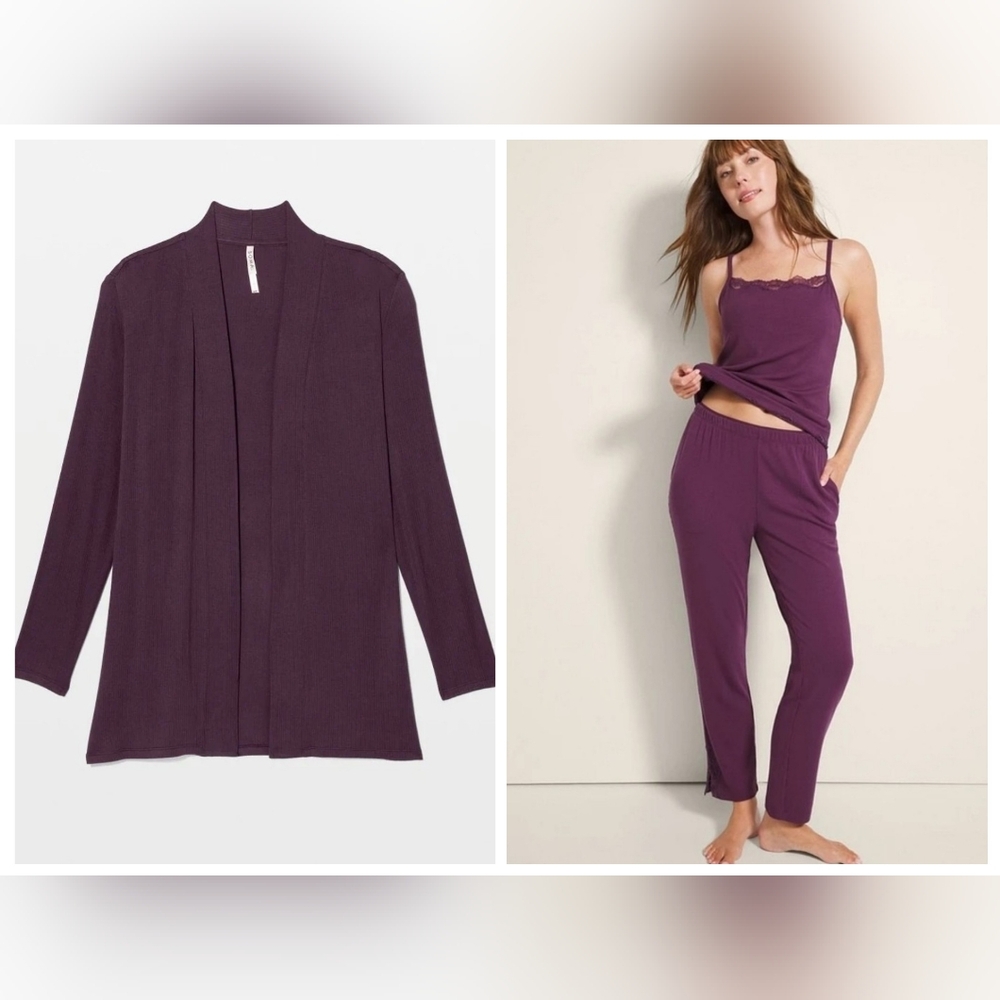 Soma Cool Nights Blackberry Wine Ribbed Cardi +Pant Set XL nwt